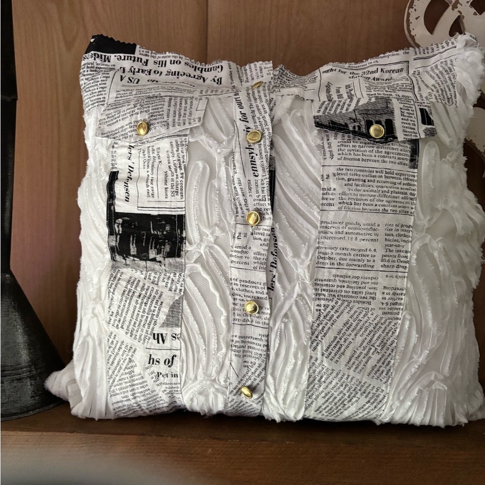Hand crafted Throw Pillow Newspaper Upcycled One of a kind accent